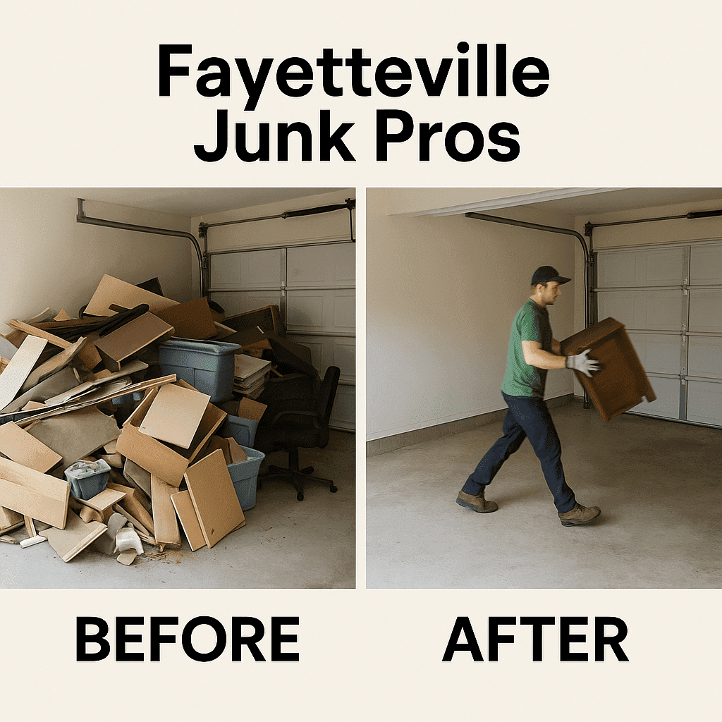 Before and after junk removal cleanup by Fayetteville Junk Pros. Fast, affordable, and professional service.
